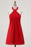 Red Halter A-Line Short Cocktail Dress