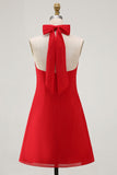 Red Halter A-Line Short Cocktail Dress