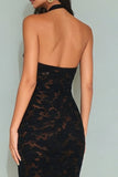Black Halter Neck Backless Sheath Long Wedding Guest Dress