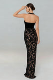 Black Halter Neck Sheath Long Wedding Guest Dress with Lace