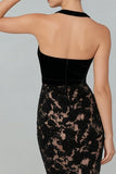 Black Halter Neck Sheath Long Wedding Guest Dress with Lace