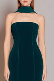 Dark Green Neck Scarf Mermaid Long Wedding Guest Dress
