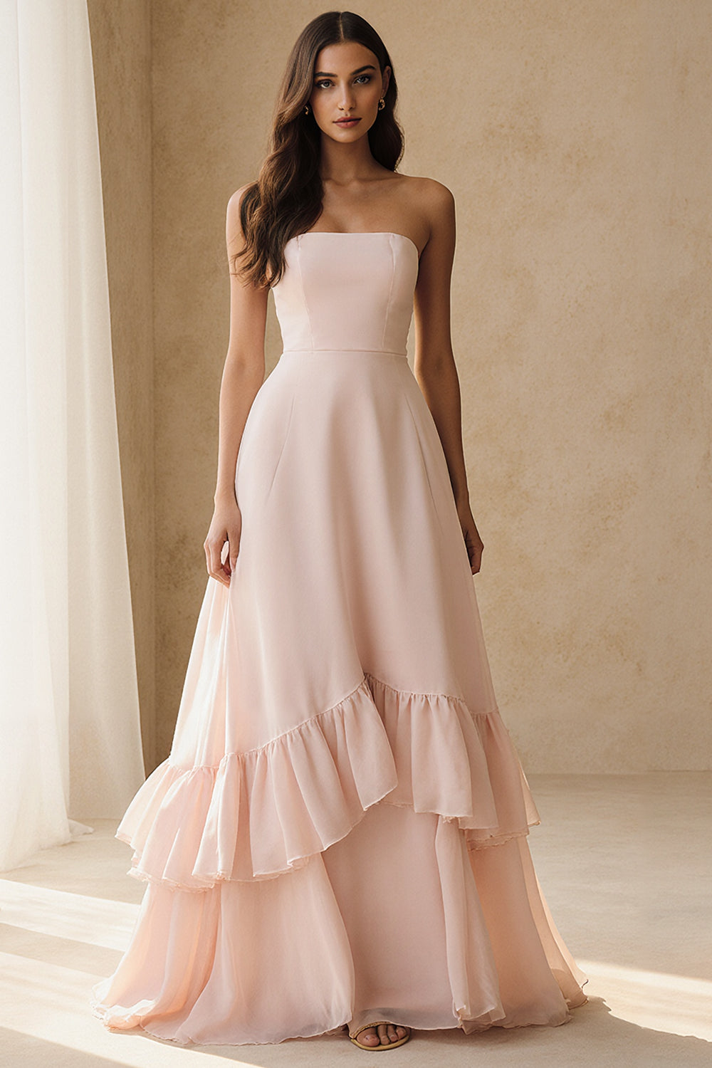 Leely Women Light Pink Tiered Long Wedding Guest Dress with Ruffles A Line Strapless Formal Dress – leelyuk Leely Women Light Pink Tiered Long Wedding Guest Dress with Ruffles A Line Strapless Formal Dress – leelyuk