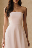 Light Pink Tiered A Line Ruffled Long Wedding Guest Dress