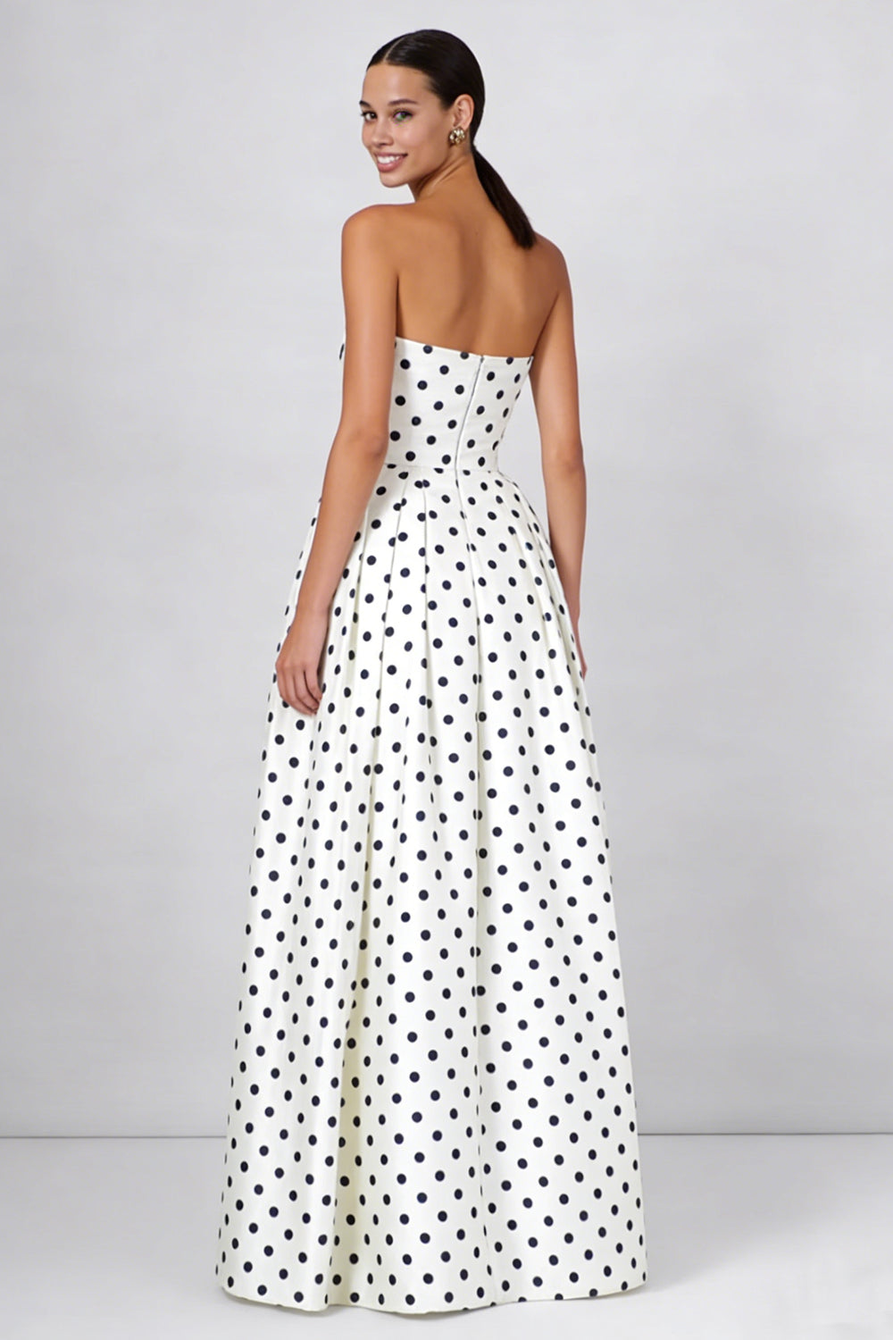 Leely Women White and Black Polka Dots Long Wedding Guest Dress A Line