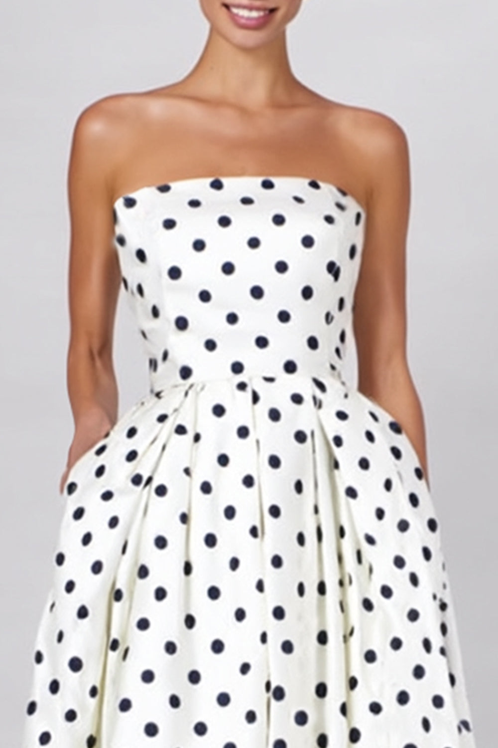Leely Women White and Black Polka Dots Long Wedding Guest Dress A Line