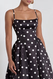 White and Black Polka Dots Spaghetti Straps Long Prom Dress