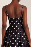 White and Black Polka Dots Spaghetti Straps Long Prom Dress