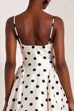 White and Black Polka Dots Spaghetti Straps Long Prom Dress