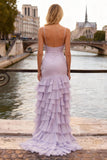 Light Purple Tiered Ruffled Chiffon Long Prom Dress with Slit