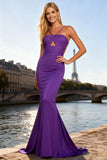 Purple Chiffon Mermaid Long Prom Dress with Keyhole