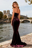 Sparkly Burgundy Beaded Velvet Mermaid Long Prom Dress