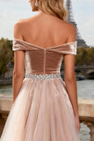 Sparkly Champagne Corset Beaded Velvet Long Prom Dress with Cape