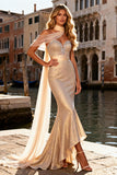 Sparkly Champagne Beaded Mermaid Sweetheart Long Prom Dress
