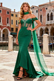 Sparkly Dark Green Beaded Mermaid Long Corset Prom Dress