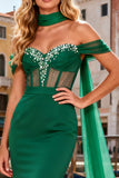 Sparkly Dark Green Beaded Mermaid Long Corset Prom Dress