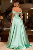 Sparkly Mint Green Satin Ball Gown Beaded Long Corset Prom Dress
