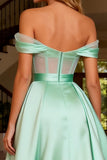 Sparkly Mint Green Satin Ball Gown Beaded Long Corset Prom Dress