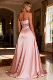 Sparkly Pink Beaded Sweetheart Satin Ball Gown Long Corset Prom Dress