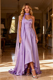 Sparkly Light Purple Beaded Neck Scarf A Line Satin High Low Prom Dress