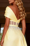 Light Yellow Ball Gown Long Corset Prom Dress with Beading