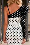 Black and White Polka Dots Mermaid Satin Long Prom Dress with Slit