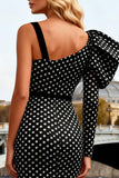 Black and White Polka Dots Long Mermaid Prom Dress with Slit