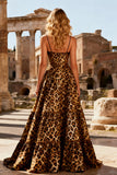 Khaki Leopard Print Spaghetti Straps A Line Long Prom Dress