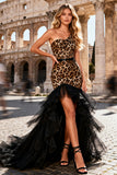 Khaki Leopard Print One Shoulder Mermaid Long Prom Dress
