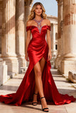 Sparkly Red Mermaid Beaded Halter Neck Long Prom Dress with Slit