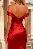 Sparkly Red Mermaid Beaded Halter Neck Long Prom Dress with Slit