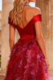 Sparkly Red Halter Neck High-Low A Line Prom Dress with Beading