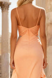 Sparkly Peach Mermaid Beaded Ruffled Long Prom Dress with Slit