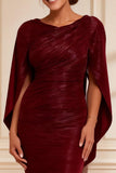Burgundy Mermaid Boat Neck Long Mother of the Bride Dress with Slit