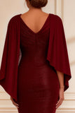 Burgundy Mermaid Boat Neck Long Mother of the Bride Dress with Slit