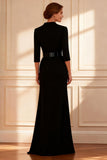 Black Mermaid V Neck Long Mother of the Bride Dress with Belt