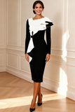 Black and White Pencil Midi Mother of the Bride Dress with Ruffles