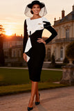 Black and White Pencil Midi Mother of the Bride Dress with Ruffles