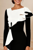 Black and White Pencil Midi Mother of the Bride Dress with Ruffles