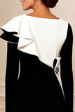 Black and White Pencil Midi Mother of the Bride Dress with Ruffles
