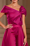Fuchsia Asymmetrical Neck Mother of the Bride Jumpsuits with Cape