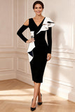 Black and White Bodycon Midi Mother of the Bride Dress with Ruffles
