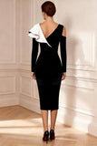 Black and White Bodycon Midi Mother of the Bride Dress with Ruffles