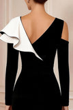 Black and White Bodycon Midi Mother of the Bride Dress with Ruffles