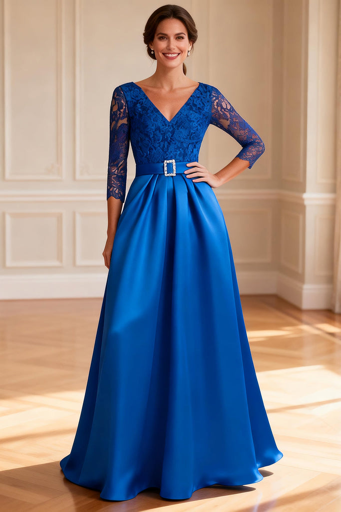 Leely Women Royal Blue Long Mother of the Bride Dress with Lace A Line