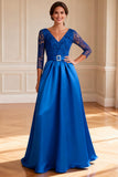 Royal Blue A Line Long Mother of the Bride Dress with Lace