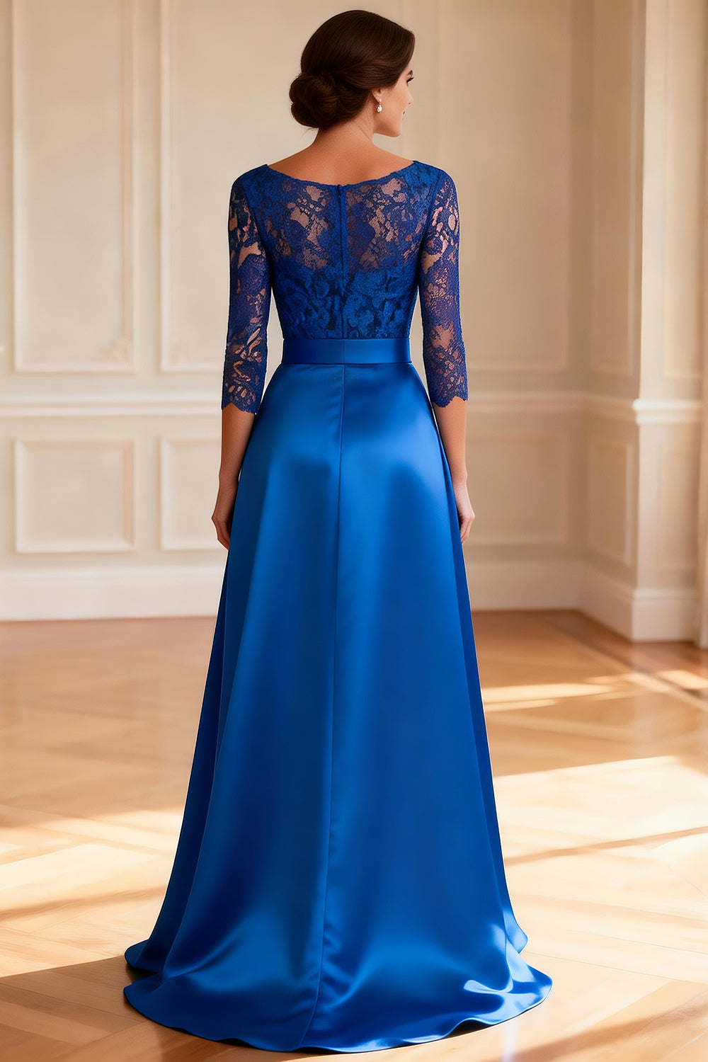 Leely Women Royal Blue Long Mother of the Bride Dress with Lace A Line