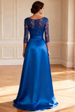 Royal Blue A Line Long Mother of the Bride Dress with Lace