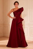 Burgundy A Line Long Mother of the Bride Dress with Ruffles