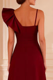Burgundy A Line Long Mother of the Bride Dress with Ruffles